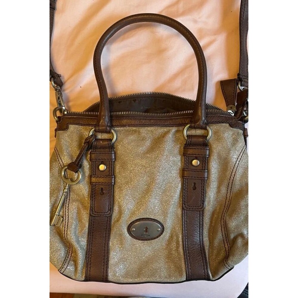 Y2K Style Gold Metallic Taupe Fossil Purse